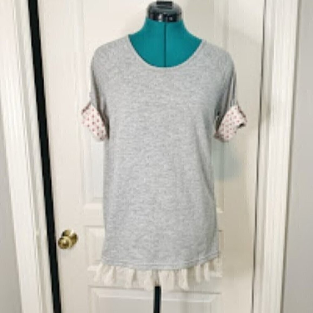 Matilda Jane Ruffle Hem Polka Dot Casual Grey Short Sleeve Comfy Soft Top